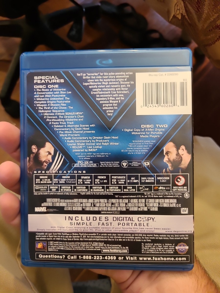 X-Men Origins: Wolverine (Blu-ray Disc, 2009, Includes Digital Copy)