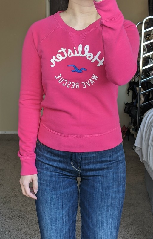 NEW Pink HOLLISTER Fitted Soft Fleece Lined Sweatshirt w/ Applique Logo XS