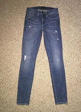GENETIC DENIM WOMENS JEANS STEM MID RISE SKINNY LEG 23 X 30 SLASH DISTRESSED