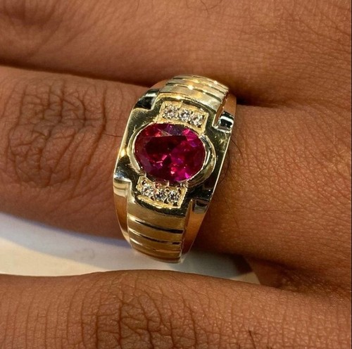 Ruby Sterling Silver Ring Vintage Art Deco Wedding Mens Ring Engagement Ring - Picture 2 of 5