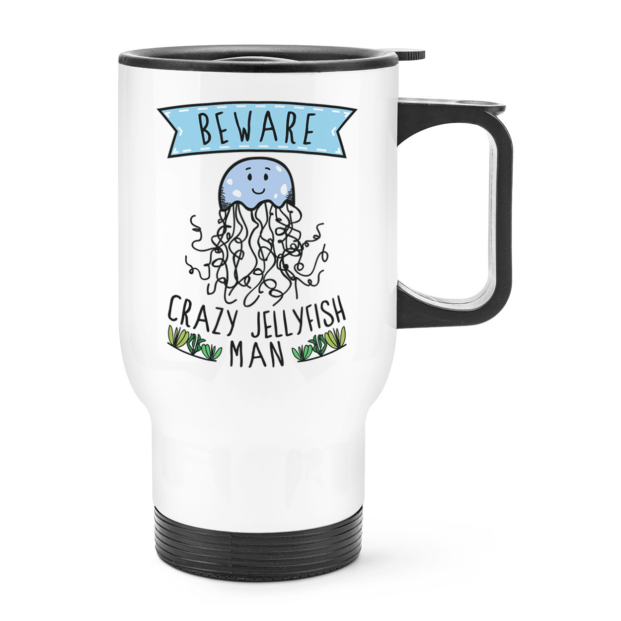 Beware Crazy Jellyfish Man Travel Mug Cup With Handle - Funny Animal Thermal