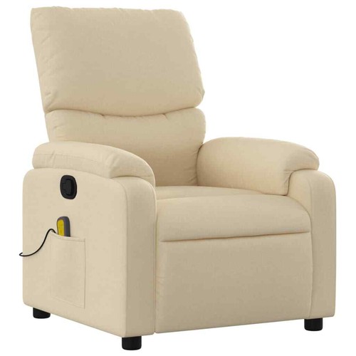 Massage Recliner Chair Cream Fabric vidaXL - Picture 3 of 12