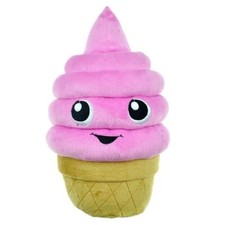 Dog Plush Toy, Pink Ice Cream Cone with Squeaker, 8", Food Junkeez