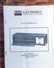 BSR Electronics Model FEW IV Equalizer  Service Manual *Original*