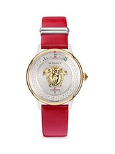 NEW- Versace Women's Medusa Icon Red Leather Strap Watch, 38mm, MSRP $1,345