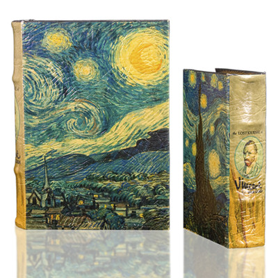 Starry Night by Vincent Van Gogh Art Book Box Set Leather & Wood Secret Storage 
