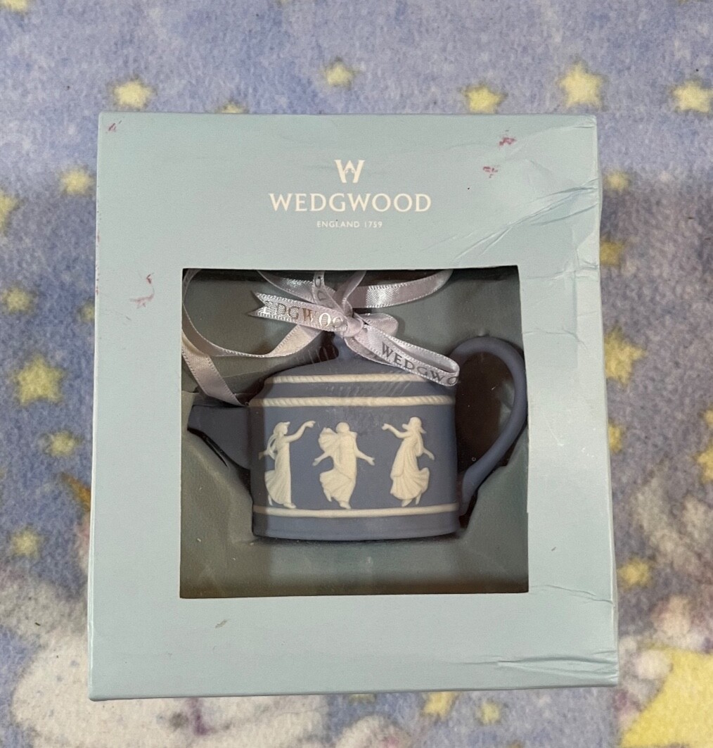 New Wedgewood Pale Blue Jasperware Teapot Dancing Hours Christmas Tree