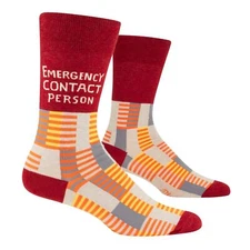 BlueQ Emergency Contact Person Men's Crew Socks | Funny Text Novelty Socks