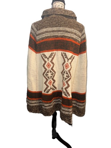 Vintage Poncho Cape Southwest Western Knit Sweater With Indian Head Buttons - Picture 2 of 9