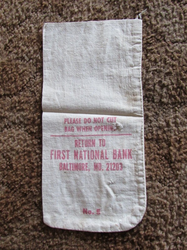 CANVAS BANK BAG (FIRST NATIONAL BANK OF BALT.)    "SIZE 14"x7"  #3