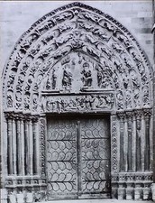 Portal, Notre Dame Cathedral, Mantes, France, Magic Lantern Glass Slide  