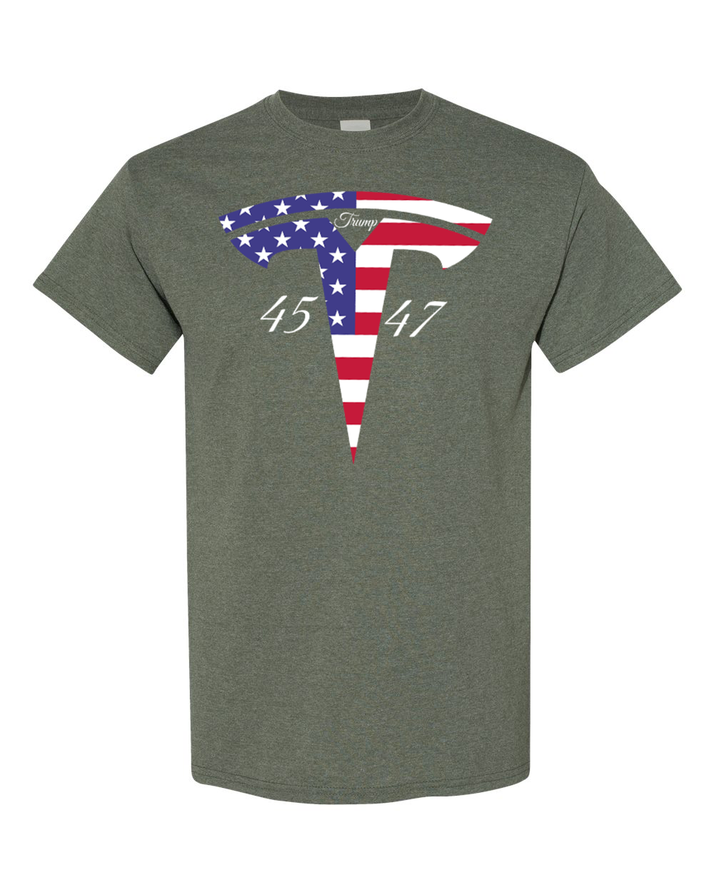 Trump Tesla Logo 45 47 Shirt in Military Green - Medium Size
