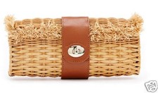 New/tag Vineyard Vines "natural Wicker Minaudiere" Leather Clutch-hand Bag-purse
