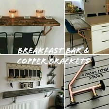 Bar Colazione in Legno Rustico, supportato da 4 Staffe Scaffale Extra Forti