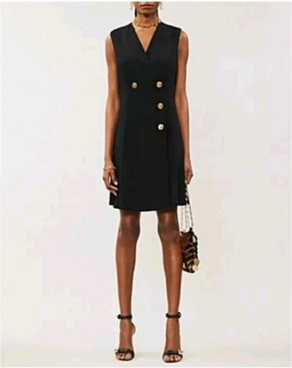 Abito smanicato nero VERSACE con bottoni Medusa oro taglia SMALL