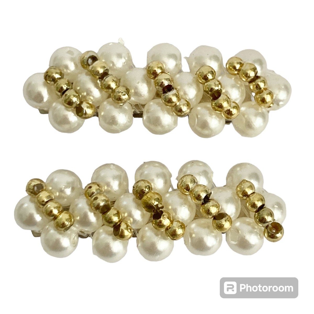Vtg French Barrette Women\'s Metal Hair Clip Rhinestone Faux Pearl Flower France Simone Rocha - Pearl Large Flower Hair Clip – Frances May main image 2