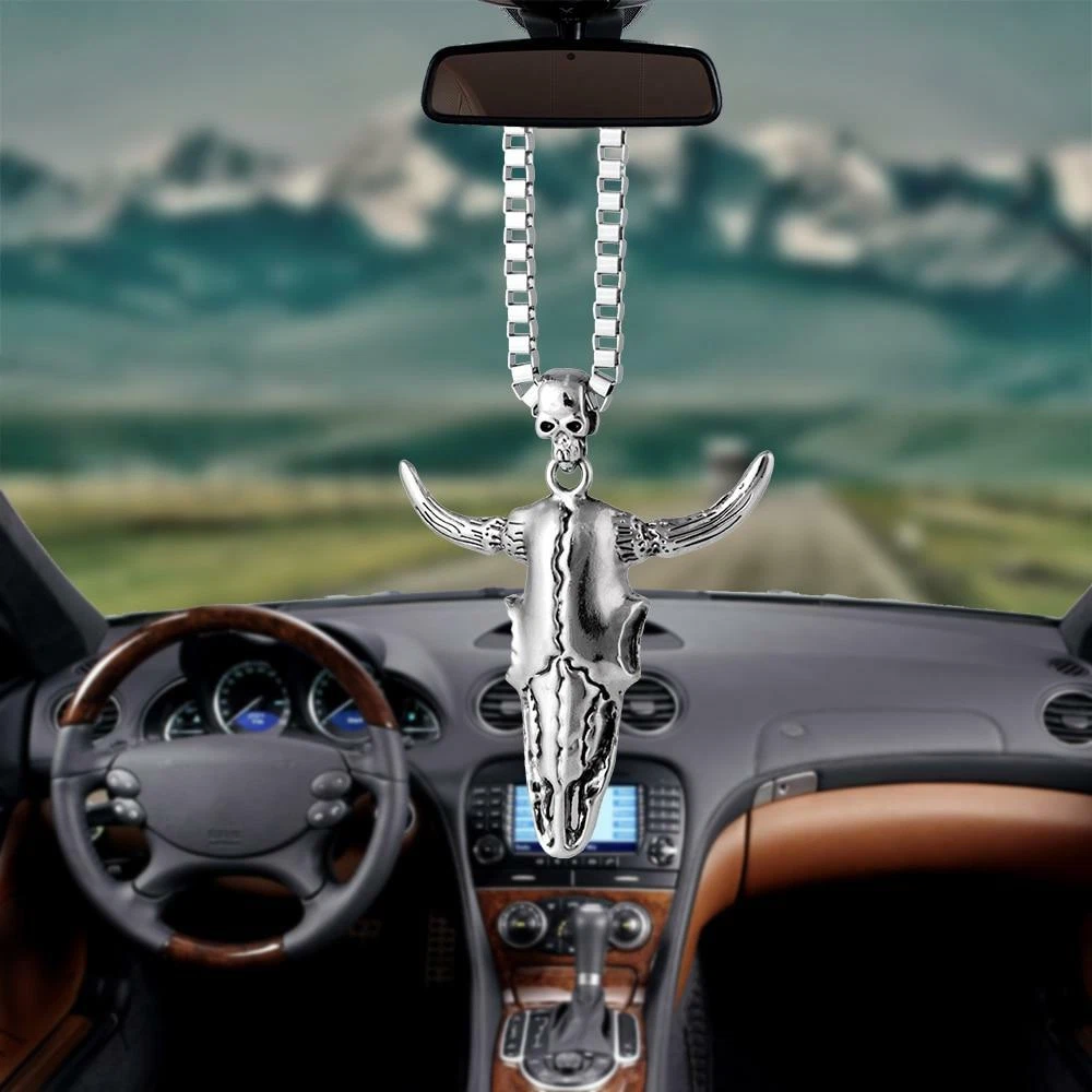 Bull Head Shape Pendant Car Rear View Mirror Charm Hanging