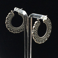 Open Work Flower Hoop Earrings Doily Flower Pattern 1.25"