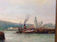 ALBERT LEBOURG STYLE - FRENCH IMPRESSIONIST OIL ON CANVAS  1910s -  ROUEN HARBOR