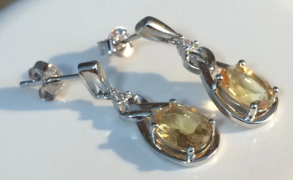 Pendientes ópalo, topacio rubí peridoto citrino plata maciza oro 14k/chapado en rodio Foto 3 de 4