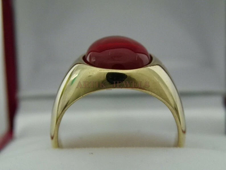 Anillo De Plata Baño De Oro De 14K Con Piedra Preciosa De Ónix Rojo Para Hombre - Imagen 3 de 4