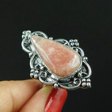 Natural Rhodochrosite Pear Gemstone 925 Sterling Silver Ring Size-7.75 US