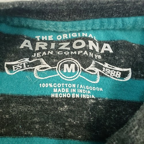 Arizona Jeans Boys Youth T Shirt Size M Medium Gray Green Striped V Neck - Picture 4 of 4