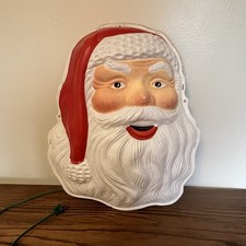 Vtg Christmas Lighted Santa Face Plastic 3D Wall Decor Holiday 60 s 18 Retro