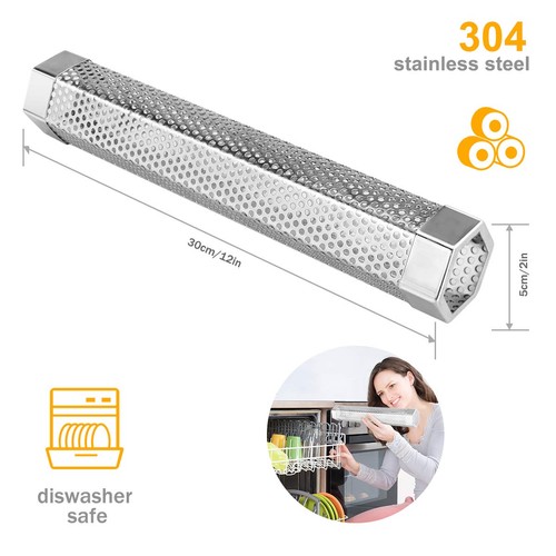 Tubo Affumicatore Pellet, Confezione da 2 12'' Acciaio Inox BBQ Legno 2 Tubi - Foto 5 di 7