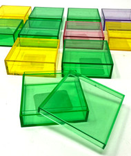 Lot of 12 Vintage Colorful Acrylic Organizer Boxes w/ Lids Small 2 x 2 x .75"