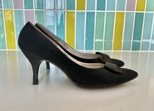 Vintage 1950's Roger Vivier Black Peau de Soie Pumps with Satin Bows