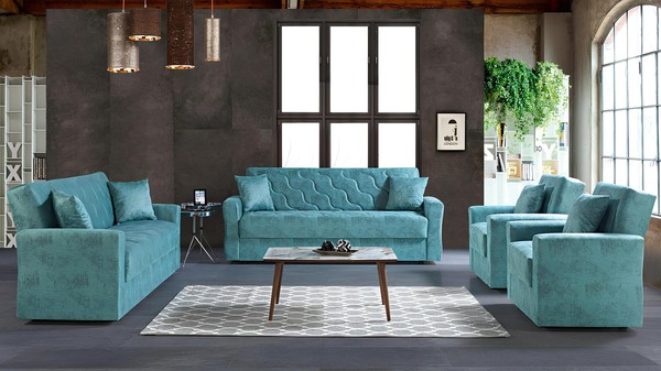 Sofagarnitur 3+2+1+1 Sitzer Textil Holz Sofa 3 Sitzer Modern Sessel Komplett Set-image