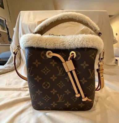 Louis Vuitton Monogram Shearling Trim Shoulder Bag Brown Gold Adjustable Strap