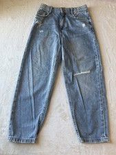 Zara Girls Straight Light Blue Denim Jeans Size 9 Cotton Zip Button Preppy