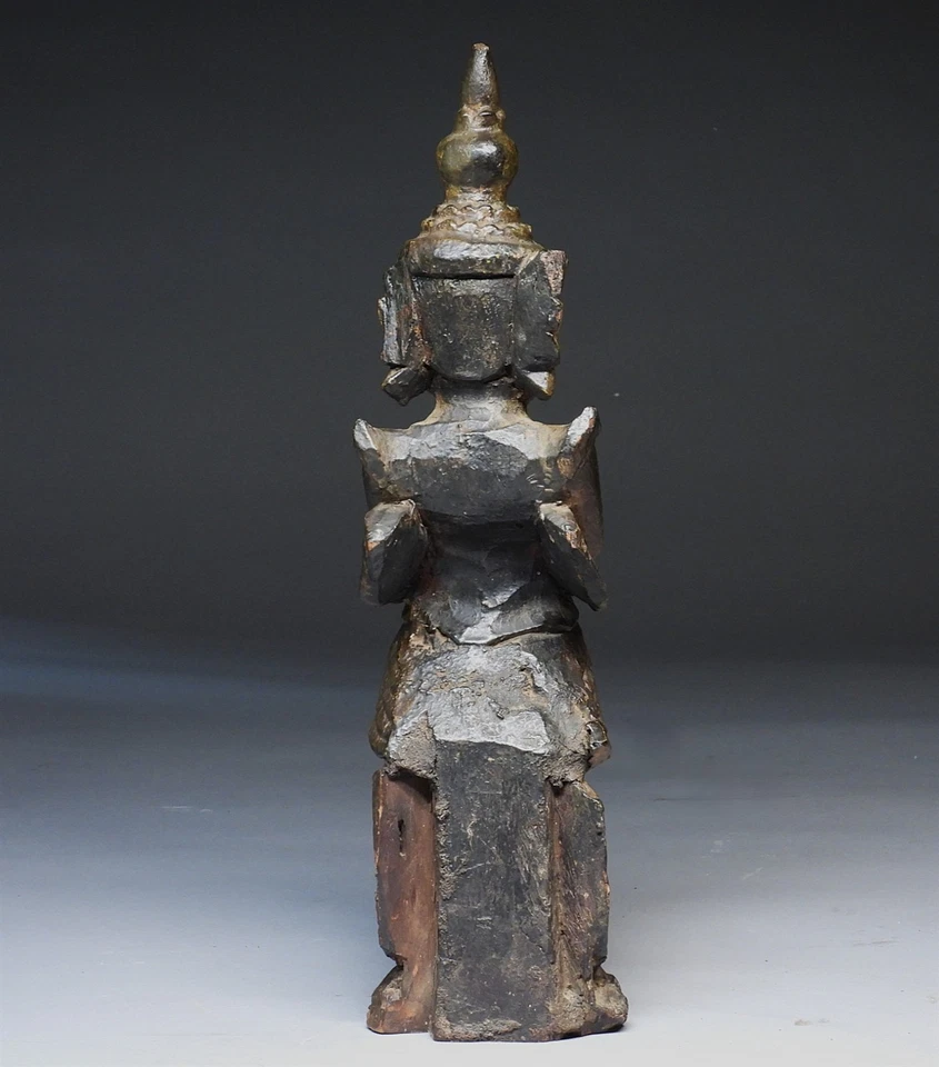 Antigua estatua budista hindú Garuda de madera dorada y lacada de la India tallada Foto 4 de 4