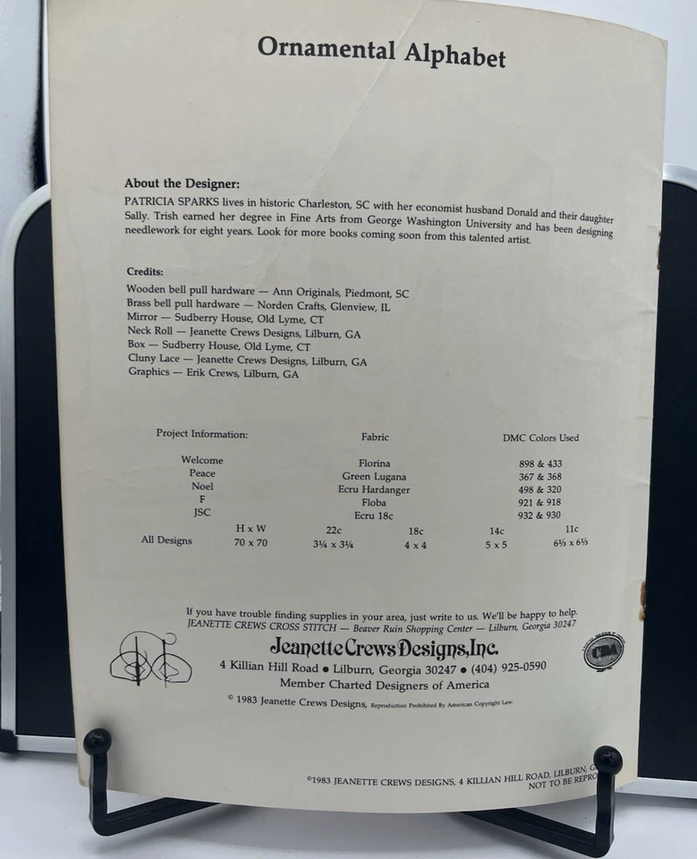 Jeanette Crews Designs Ornamental Alphabet Cross Stitch Needlepoint Graphs 1983 - Image 2 of 3