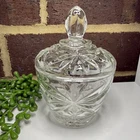 Vintage Anchor Hocking Star of David Clear Pressed Glass Lidded Sugar Bowl