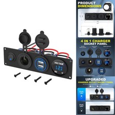 12V 4.8A Dual USB Charger Socket Panel Cigarette Lighter Voltmeter Rocker Switch