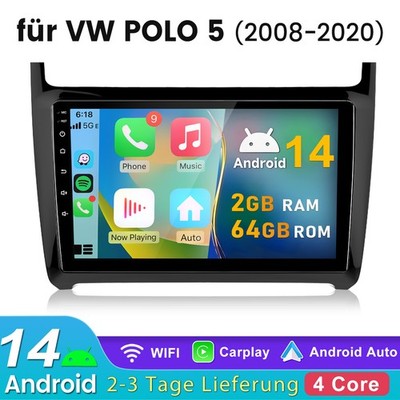 Für VW Polo 6R 6C 2008-2020 2+64GB Autoradio Android 15 Carplay GPS Navi WIFI BT
