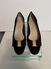 Salvatore Ferragamo Vintage Black Bow Pumps W Gold, Accent Shoes Sz 6