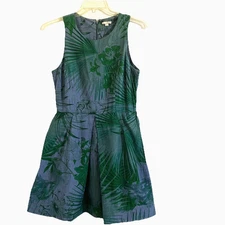 GAP sz 8 100% Cotton Blue Green Sleeveless Pleated Dress Lined Fit & Flare Twirl