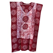 Beautiful Floral Print Tie Dye Caftan Red White Cotton Maxi Womens Nighty