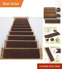 4 Pack Non-Slip Stair Treads  8"x30" Carpet Mats for Family Safety - Brown