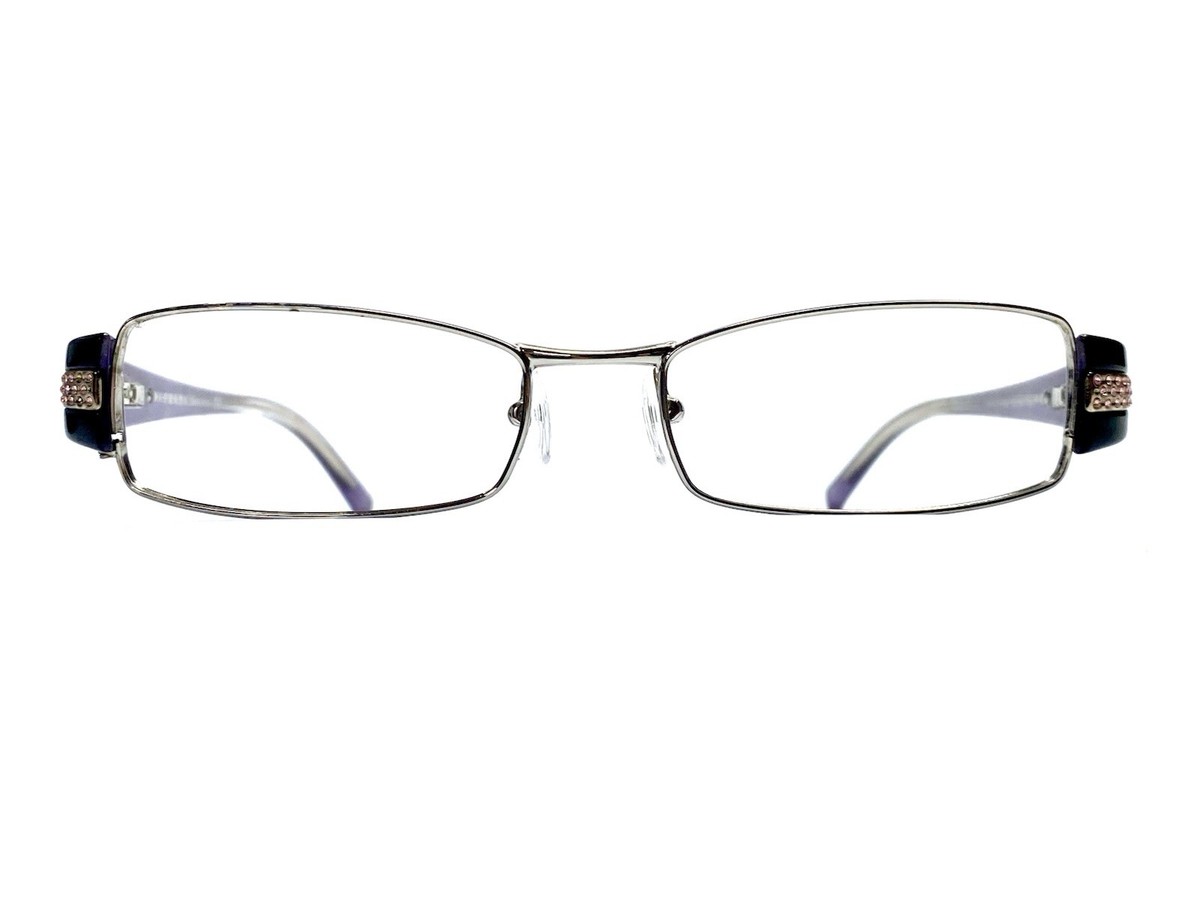Prada Silver Black Rectangular Glasses Pink Crystals Italy VPR601