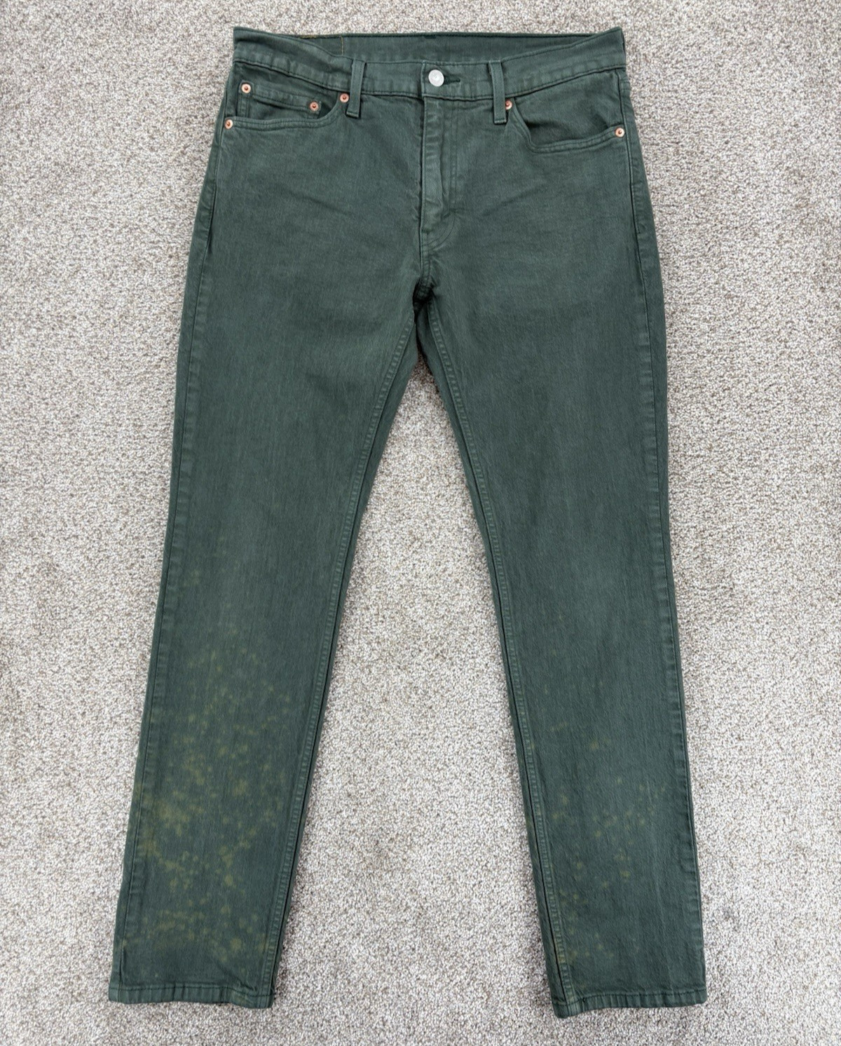 Mens 32x32 Olive Green Stretch Denim Bleach Splatter