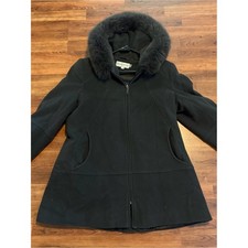Pendleton gray wool coat real fox fur-trimmed hood full zip closure size large
