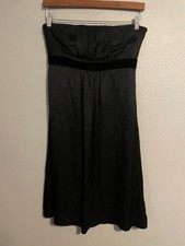 Banana Republic Dress Womens Size 8 Black Silk Strapless Pleated Formal Y2K