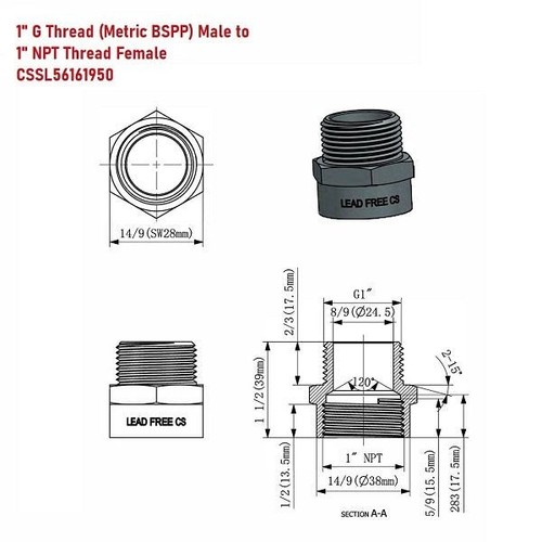 G Thread (British BSPP) Male to NPT Female Adapter - Lead-Free (1" x 1") - Picture 7 of 11