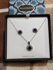 Stella Picciotto Verona Sterling Silver Necklace & Earrings 18” Blue Stone