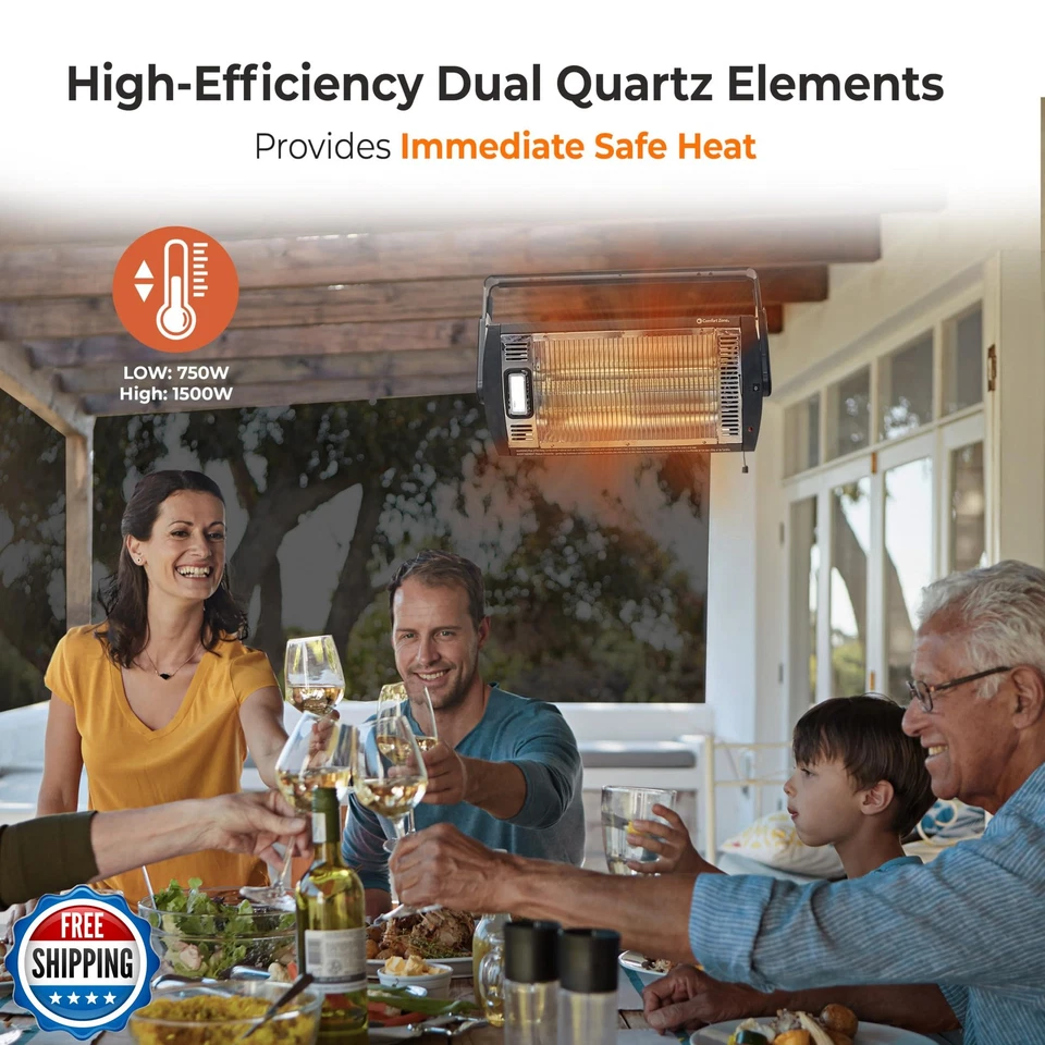 Comfort Zone CZQTV5M 750/1.500 vatios montado en el techo doble cuarzo calefacción radiante Foto 4 de 4